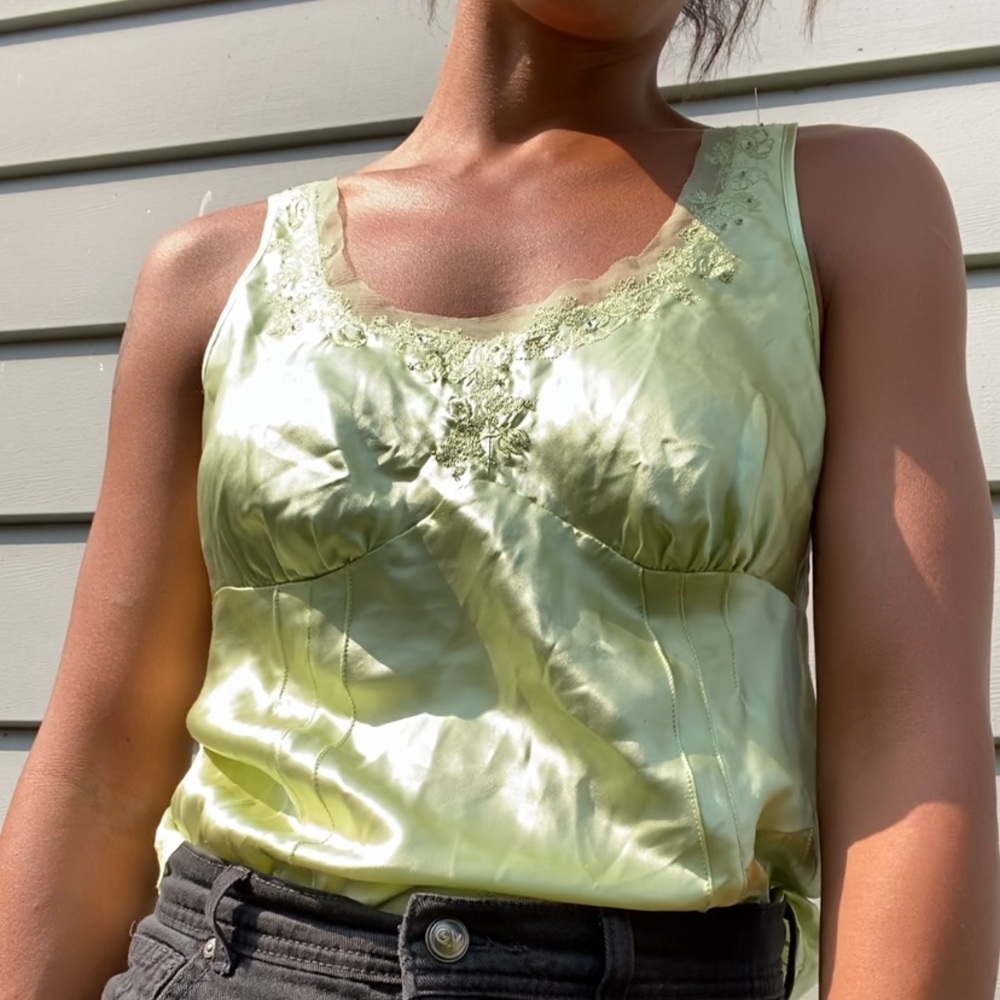 Green silk cami top